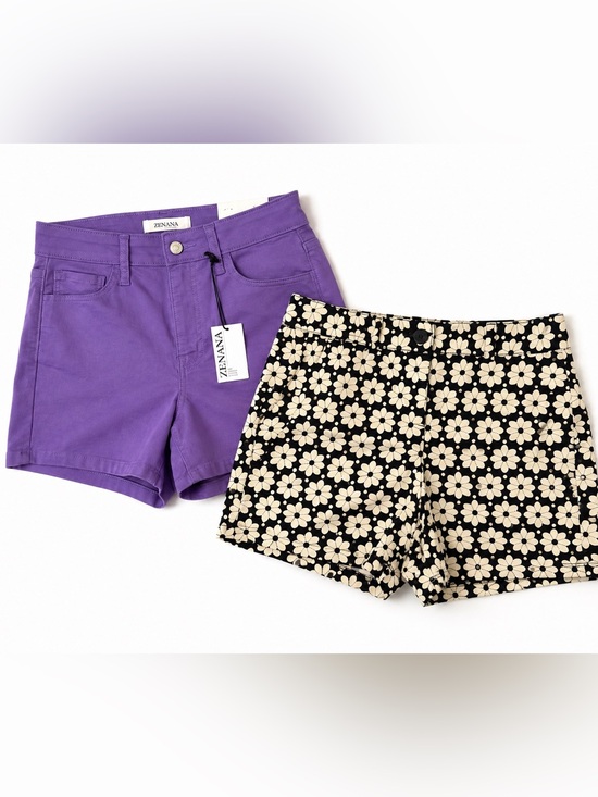 Zenana Outfitters Pants - Zenana NWT Purple Knit Shorts + LOFT Black Cream Floral Shorts Bundle | Size S